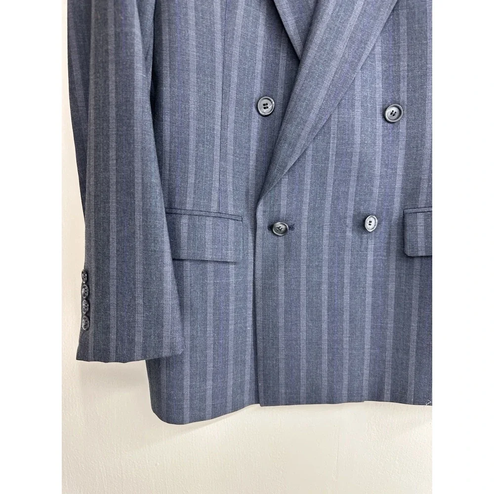VTG 80s Alexander Julian SIZE 42R Pinstripe Navy Double Breasted 100% Wool USA